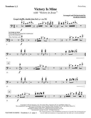 Victory Is Mine (with "Victory In Jesus") - Trombone 1 & 2