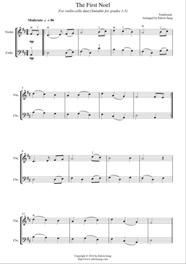 The First Noel (for violin-cello duet, suitable for grades 1-5)