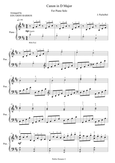 Canon in D Major (For Piano Solo)
