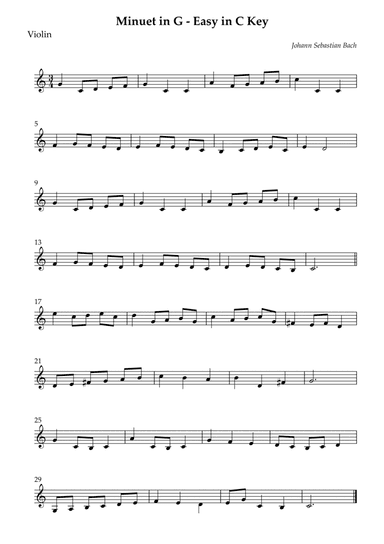 Minuet in G - Easy in C Key