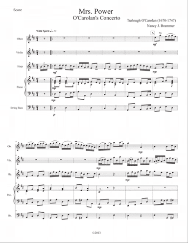 Mrs. Power (O'Carolan's Concerto) for Oboe, Violin, Harp, Piano & Bass