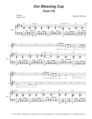 Our Blessing Cup (Psalm 116) (2-part choir - (Soprano and Tenor)