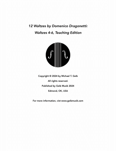 12 Waltzes by Domenico Dragonetti: Waltzes 4-6, Teaching Edition