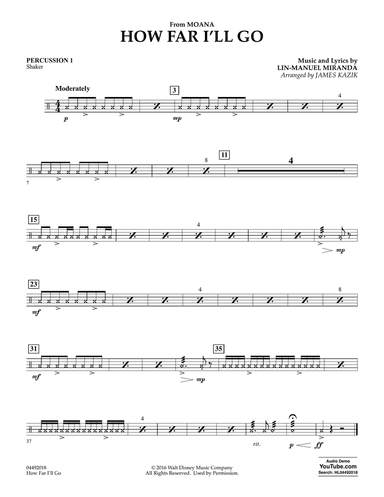How Far I'll Go (from Moana) - Percussion 1
