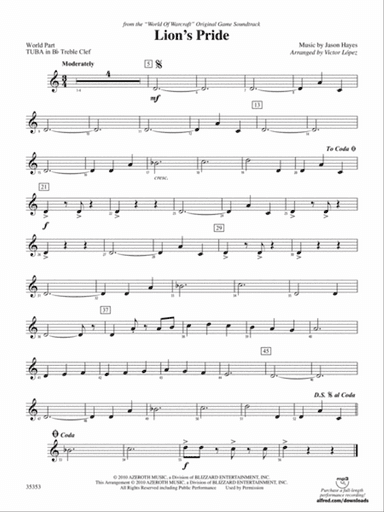 Lion's Pride (from the "World of Warcraft" Original Game Soundtrack): (wp) B-flat Tuba T.C.