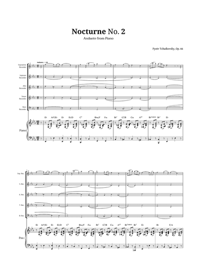 Nocturne by Chopin for Recorder Quintet and Piano