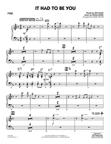 It Had to Be You (arr. Mark Taylor) - Piano