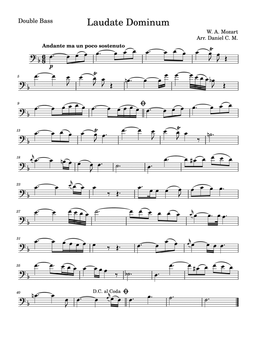 Laudate Dominum for double bass (easy piano)