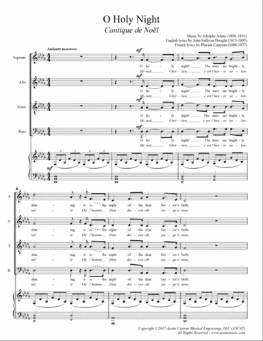 O Holy Night / Cantique de Noel for Mixed SATB Choir and Piano in Db Major with French and English L