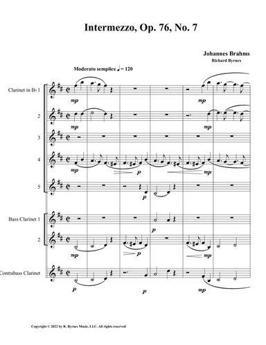 Intermezzo, Op. 76, No. 7 (Clarinet Octet)