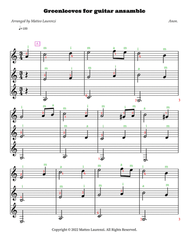 Greenleeves for guitar ansamble
