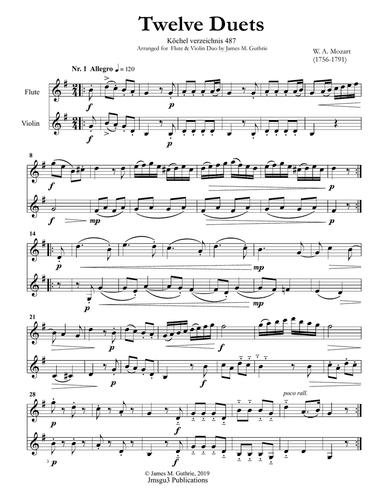 Mozart: 12 Duets K. 487 for Flute & Violin