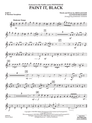 Paint It, Black (arr. Johnnie Vinson) - Pt.5 - Eb Baritone Saxophone