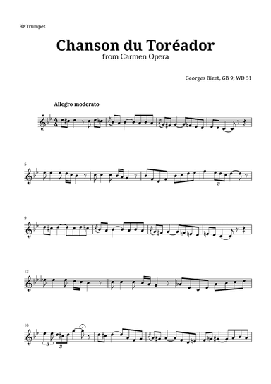 Chanson du Toreador by Bizet for Trumpet