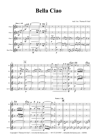 Bella Ciao - Italian Classic - Flute Quintet