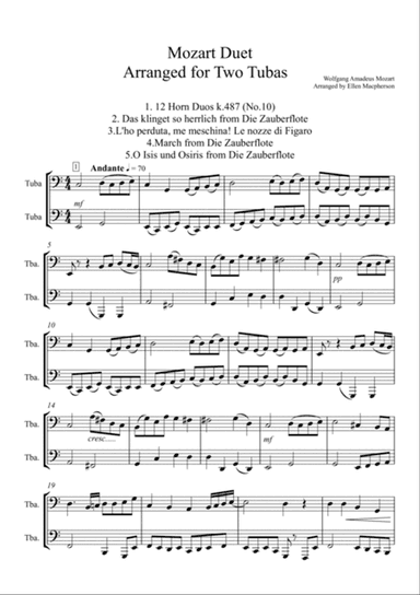 Mozart Duet arranged for Two Tubas