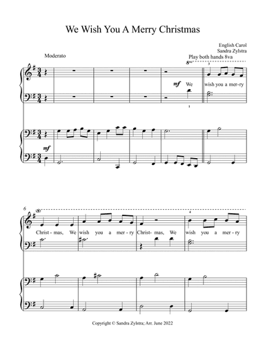 We Wish You A Merry Christmas (elementary piano with optional duet)