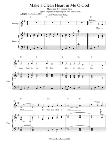 Make a Clean Heart in Me O God - vocal solo and piano