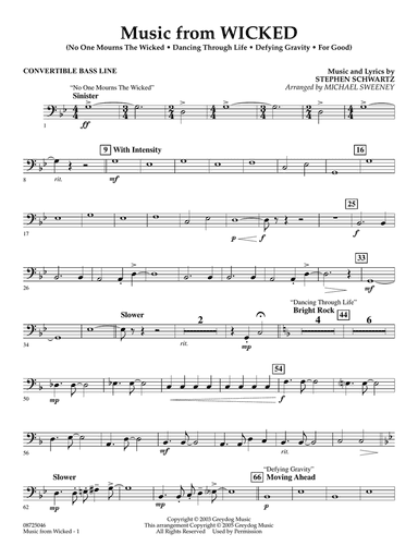 Music from Wicked (arr. Michael Sweeney) - Convertible Bass Line