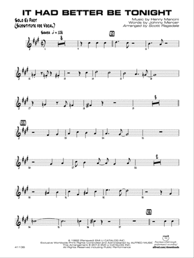 It Had Better Be Tonight: Solo Eb Part (Substitute for Vocal)