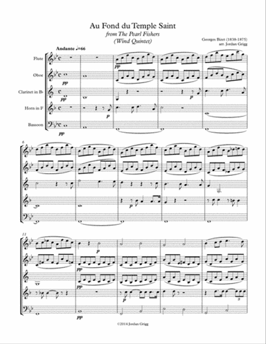 Au Fond du Temple Saint from the The Pearl Fishers (Wind Quintet)