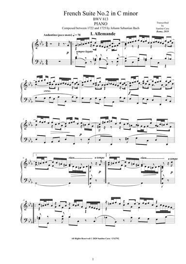 Bach - French Suite No.2 in C minor BWV 813 for Piano