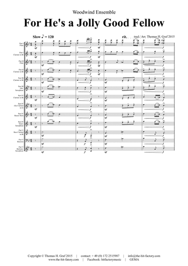 For he is a Jolly Good Fellow - Folk Song and Toast - Woodwind Ensemble