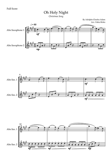 Oh Holly Night (Christmas Song) for Alto Saxophone Duo