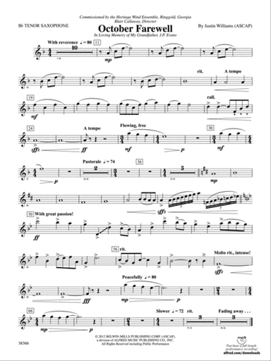 October Farewell: B-flat Tenor Saxophone