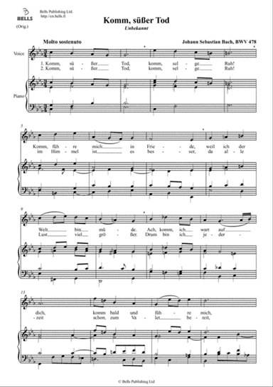 Komm susser Tod, BWV 478 (Original key. C minor)
