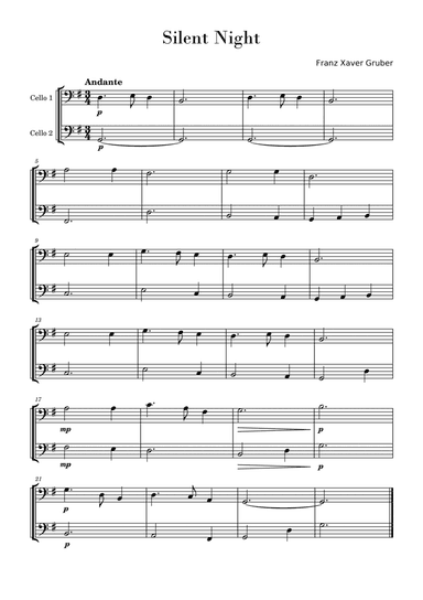 Silent Night (Easy Cello Duet)