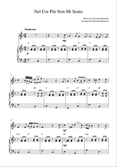 Nel Cor Più Non Mi Sento (for oboe solo and piano accompaniment)
