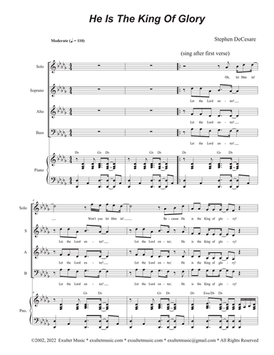 He Is The King Of Glory (Solo and SAB)