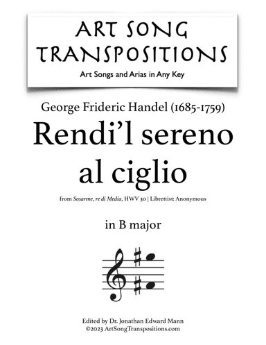 HANDEL: Rendi’l sereno il ciglio (original key + Baroque pitch key)