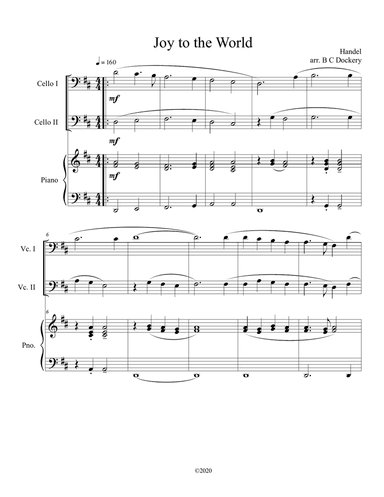 Joy to the World (cello duet) with optional piano accompaniment