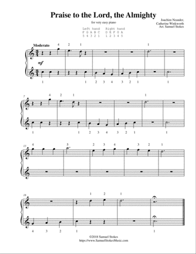 Praise to the Lord, the Almighty - for very easy piano