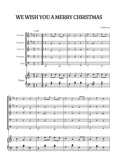 We Wish You a Merry Christmas for Brass Quintet & Piano• easy Christmas sheet music