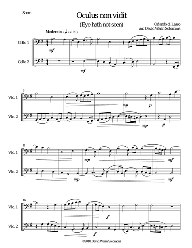 Oculus non vidit (Eye hath not seen) arranged for 2 cellos