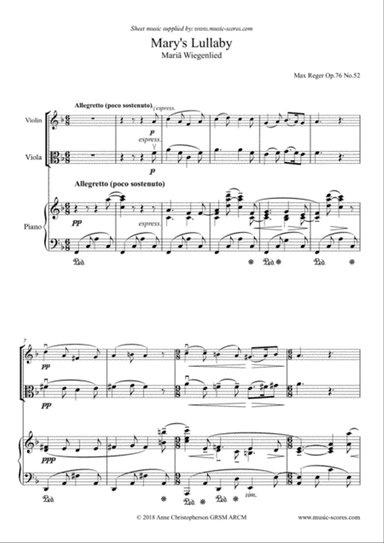 Mary's Lullaby, or Maria Wiegenlied - Violin, Viola and Piano