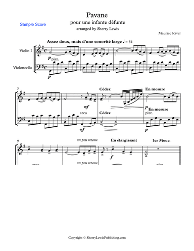 PAVANE POUR UN INFANTE D´EFUNTE (Pavane for a dead princess) String Duo, Intermediate Level for viol