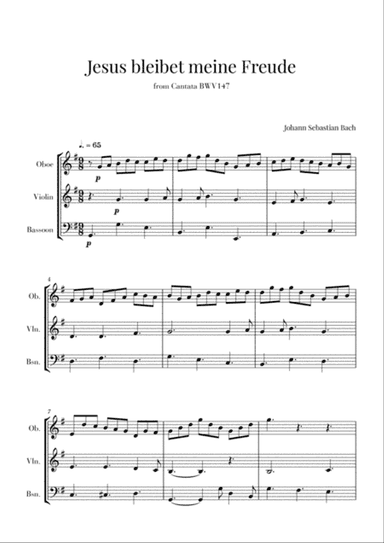Bach - Jesus bleibet meine Freude for Oboe, Violin and Bassoon