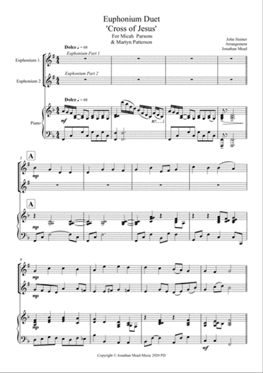 Euphonium Duet Cross Of Jesus For Brass Bb and Piano