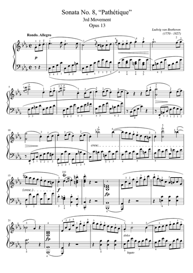 Beethoven - Piano Sonata No. 8, “Pathétique”, 3rd Movement Op.13 - Original With Fingered