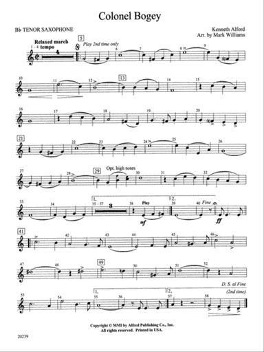 Colonel Bogey: B-flat Tenor Saxophone