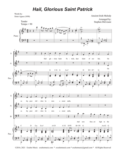 Hail, Glorious Saint Patrick (Vocal Trio - (SAB)