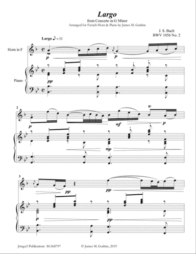 Bach: Largo from Concerto BWV 1056 for French Horn & Piano