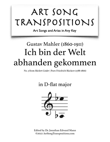 MAHLER: Ich bin der Welt abhanden gekommen (transposed to D-flat major)