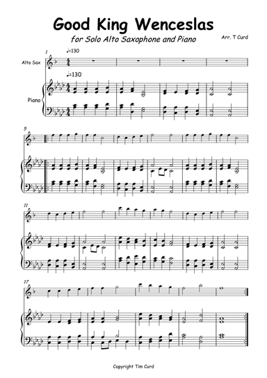 Good King Wenceslas for Alto Saxophone and Piano
