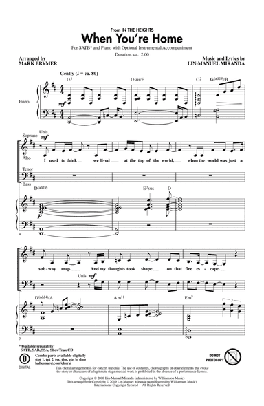 When You're Home (from In The Heights) (arr. Mark Brymer)