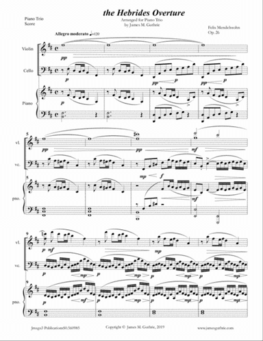 Mendelssohn: the Hebrides Overture for Piano Trio